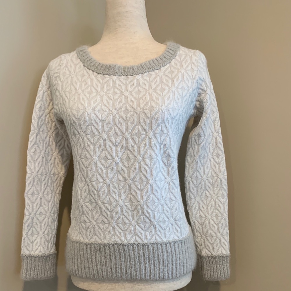 LOFT Winter White & Grey Cotton blend Sweater
